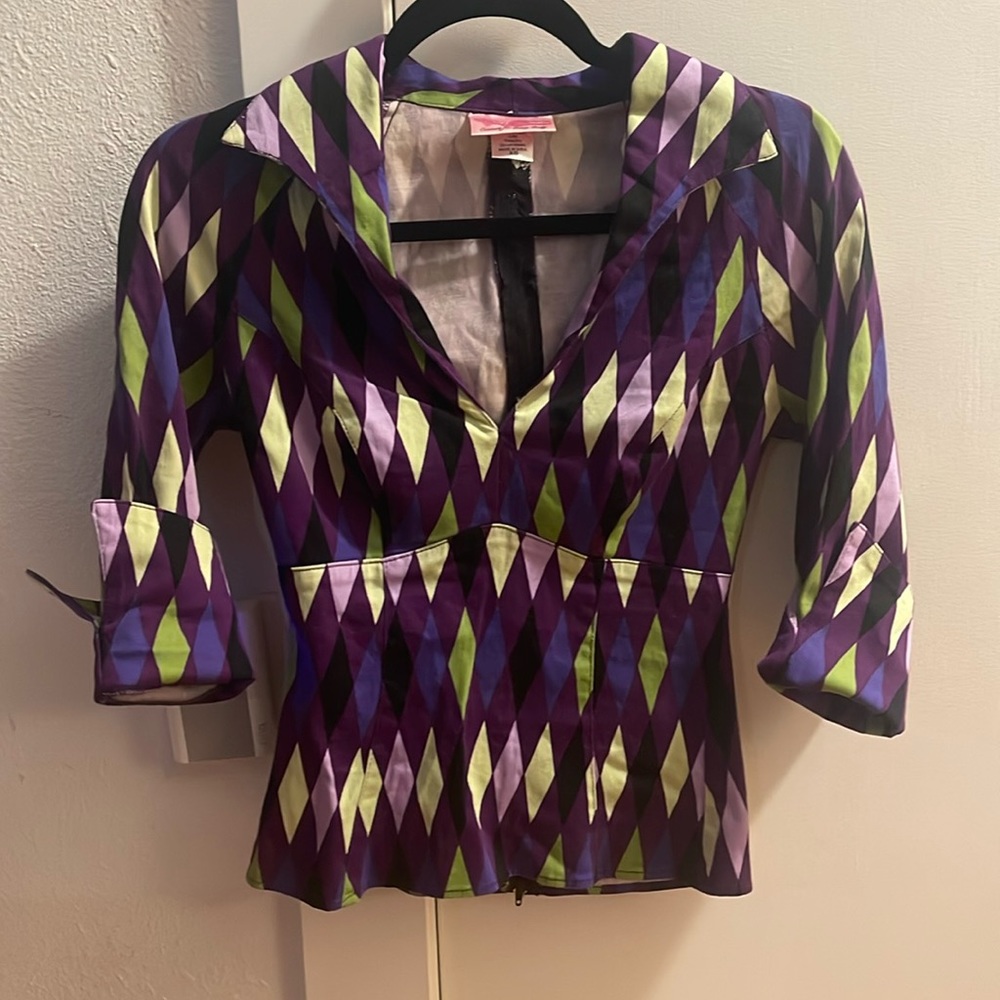 Pinup Couture purple harlequin Lauren top XS.